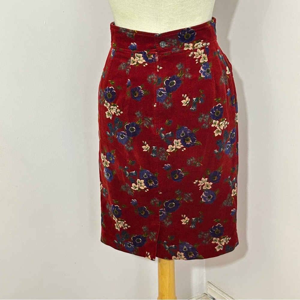Vintage Kenzo Red Floral Velvet Skirt 36 - Picture 4 of 7